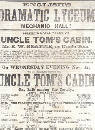 1870s Broadside for Stage Performance of "Uncle Tom's Cabin"