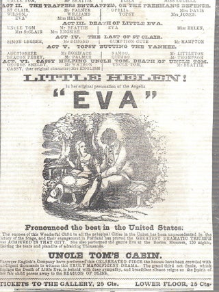 1870s Broadside for Stage Performance of "Uncle Tom's Cabin"