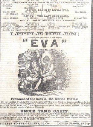1870s Broadside for Stage Performance of "Uncle Tom's Cabin"