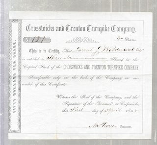 Item #E27694 1858 Crosswicks and Trenton Turnpike Company Stock Certificate [New Jersey