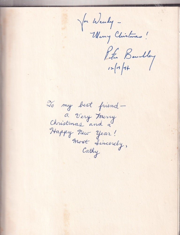 Item #E36849 Jaws (inscribed to his wife and dated in year of publication). Peter Benchley.