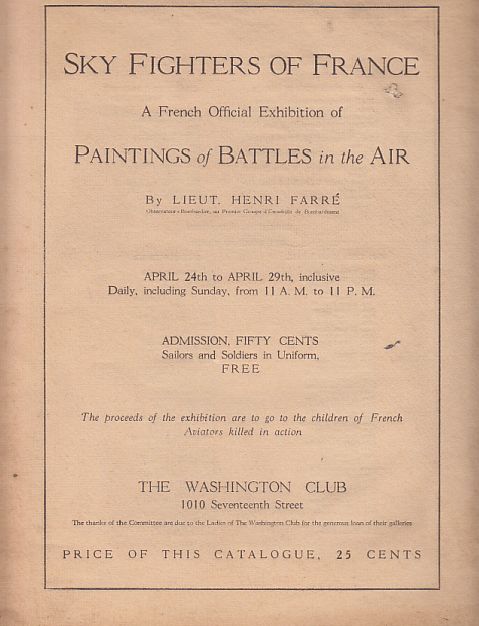 Item #E6233 Sky Fighters of France: A French Official Exhibition of Paintings of Battles in the Air. Henri Farre.