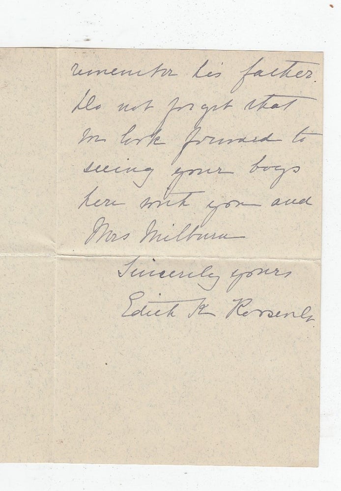 Item #WE19173 Autograph letter signed by First Lady Edith Kermit Roosevelt. Edith Kermit Roosevelt.