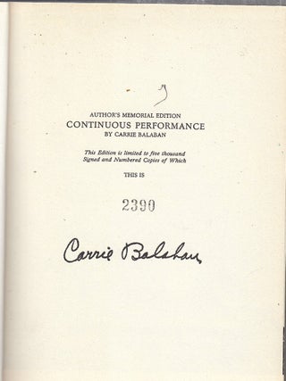 Continuous Performance: Biography of A.J. Balaban (signed limted edition)