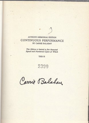 Continuous Performance: Biography of A.J. Balaban (signed limted edition)