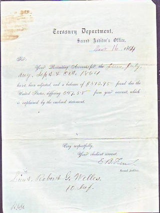 Item #X199 Treasury Department Auditor's Document for Civil War Recruiting Account dated...