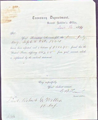 Item #X199 Treasury Department Auditor's Document for Civil War Recruiting Account dated 1864....