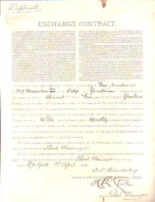Item #X220 Early Telephone Customer Contract dated 1884 at Yonkers, Westchester County, NY....